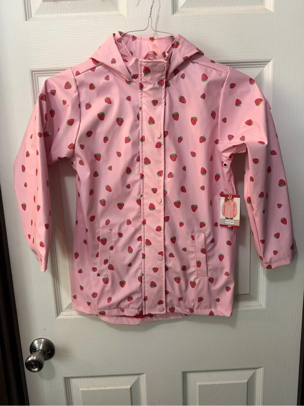 NWT Hunter Kids Pink Strawberry Print Rain Coat Sz M(8)